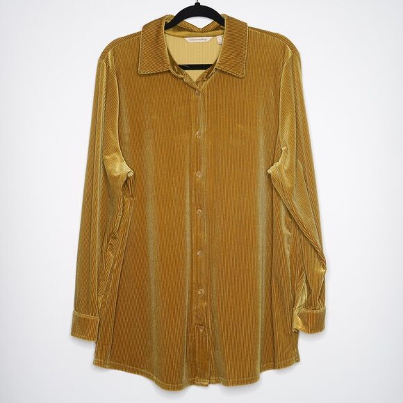 Soft Surroundings Velvet Button Up Size XL‎ Boyfriend Shirt Mustard Yellow Gold - Picture 1 of 6